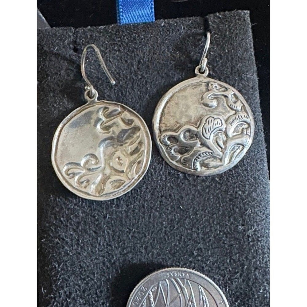 SILPADA Round "TIDAL WAVE" Disc EMBOSSED Earrings Hammered .925 Sterling Silver - Picture 7 of 7